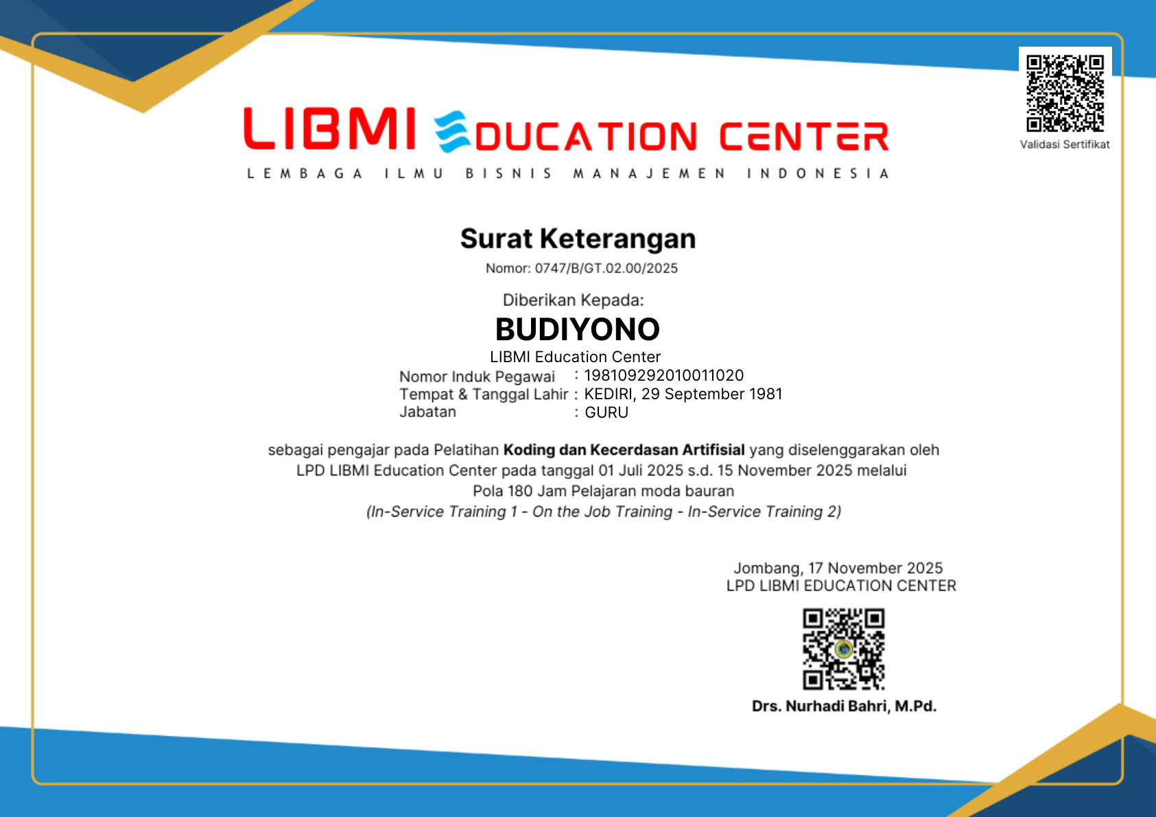 Pengajar Pelatihan Koding dan KA (LIBMI 2)