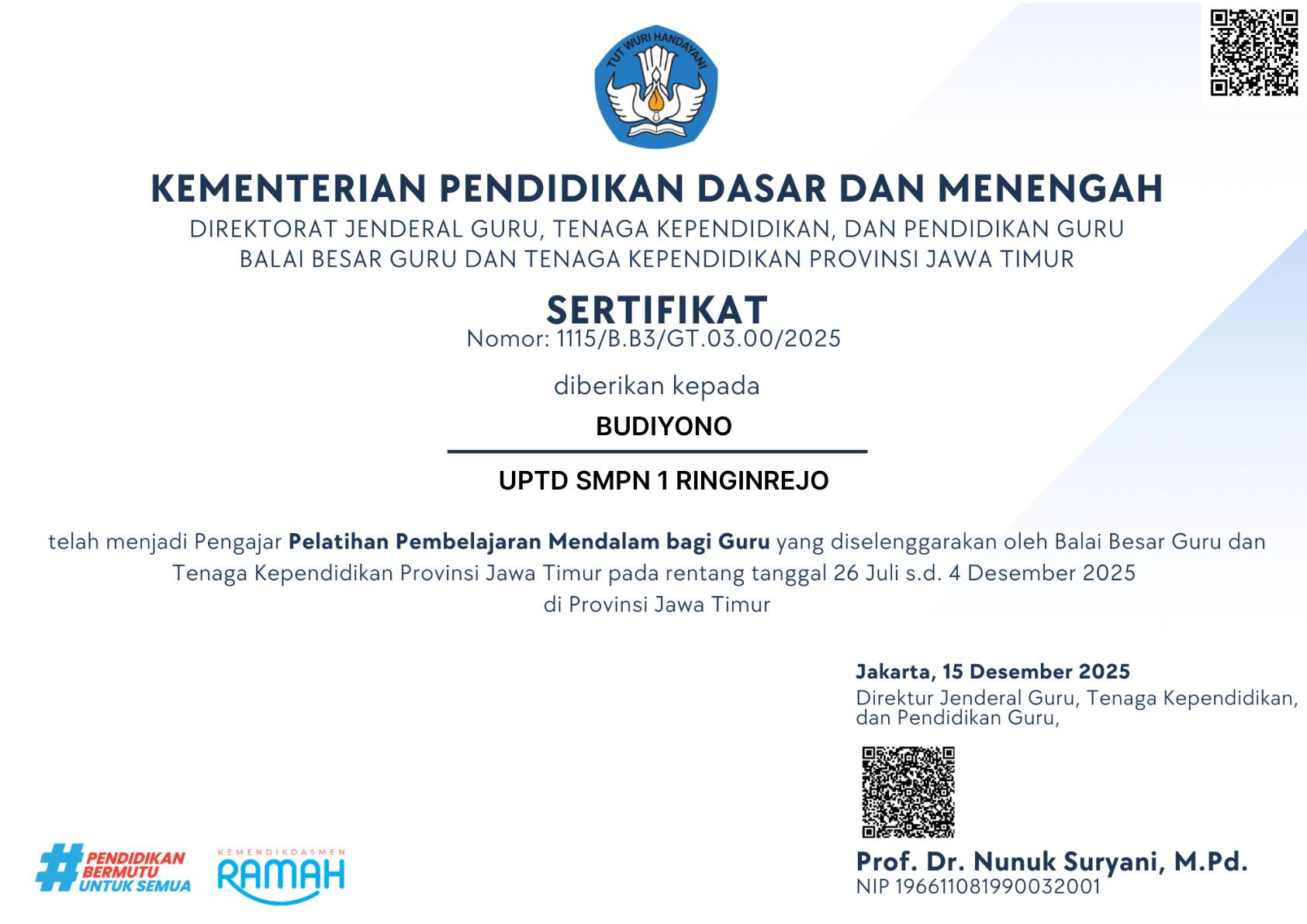 Sertifikat Pengajar Project Management