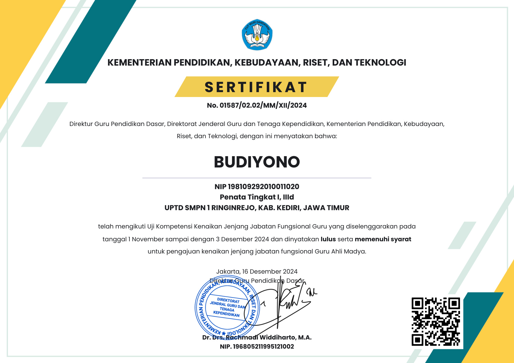 Lulus Uji Kompetensi Kenaikan Jenjang